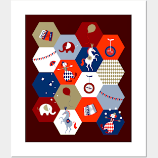 circus hexagons red-blue-fawn Posters and Art